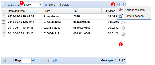 Voicemail panel