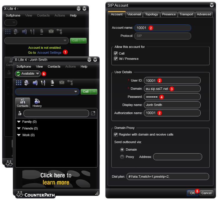 X-Lite 4 account set up