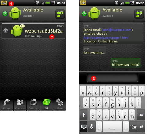 Bria Android chat session