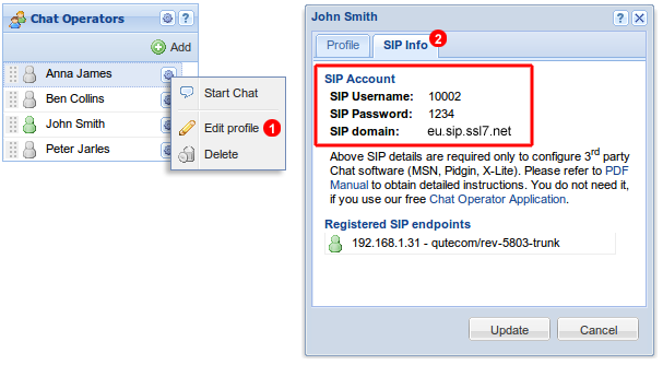 SIP account details