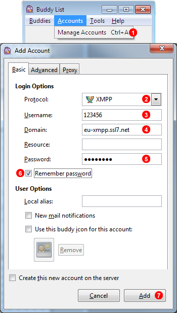 Pidgin account set up