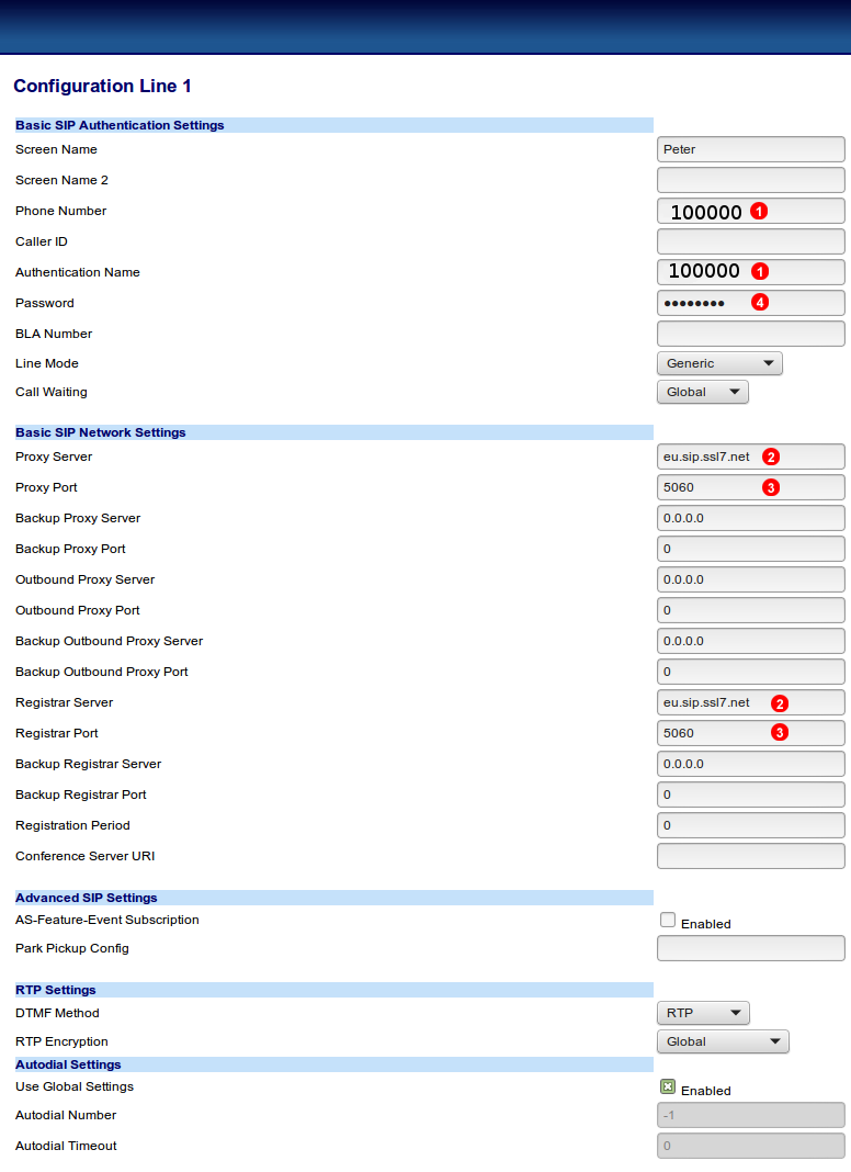 Aastra manual configuration