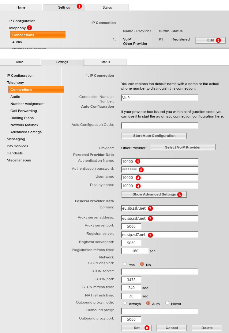 Gigaset A580 configuration