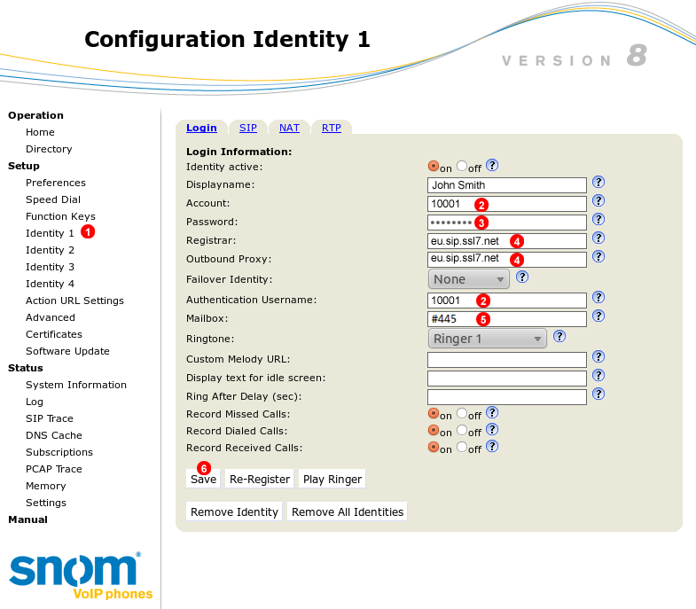 Snom manual configuration