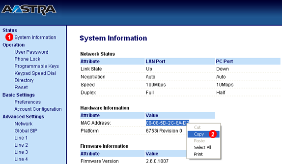 Aastra phone auto provisioning - MAC address