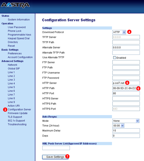 Aastra phone auto provisioning - Configuration Server