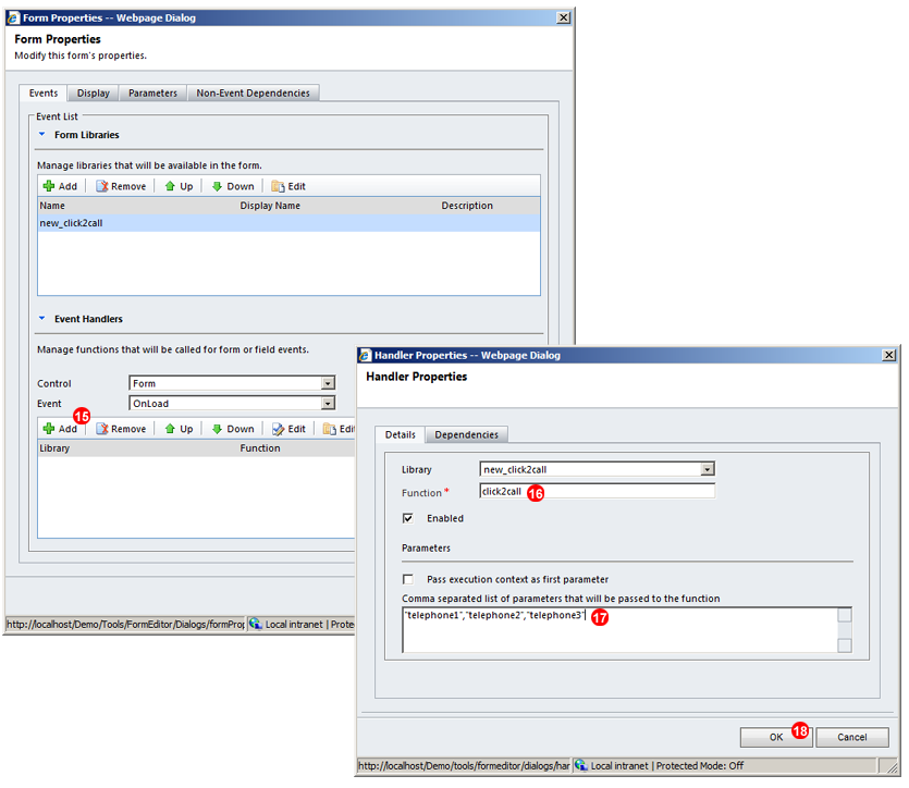 MS Dynamics telephone handler