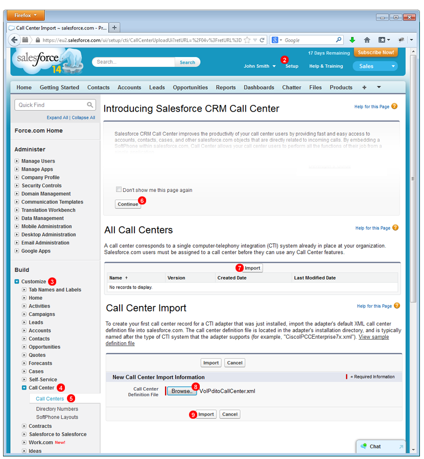 Salesforce CRM Call Centre XML profile import