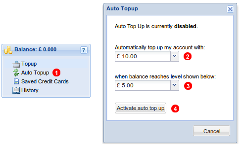 Activate auto Top Up