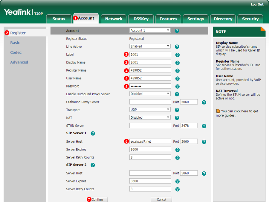 Yealink manual configuration