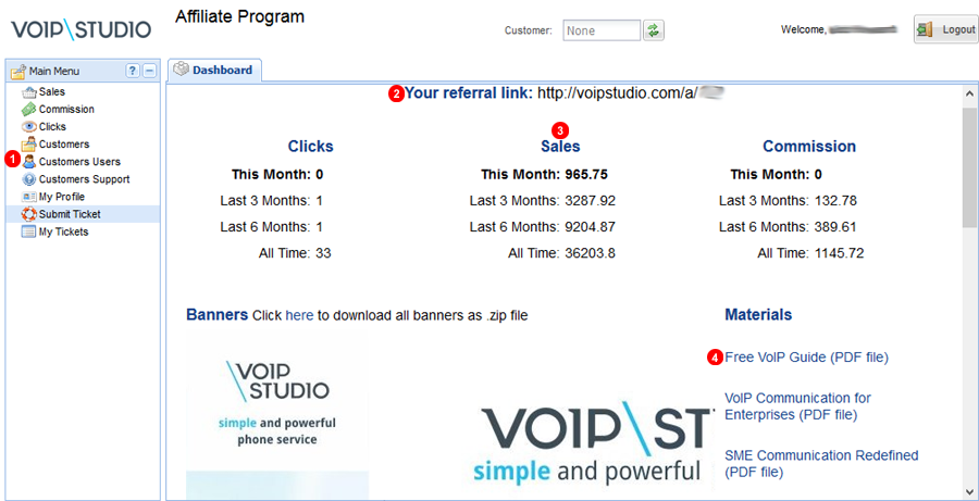 Affiliate Portal dashboard