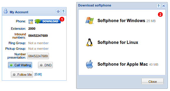 Softphone application download window