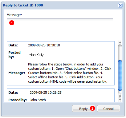 Ticket reply window