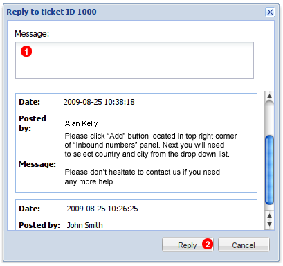 Ticket reply window