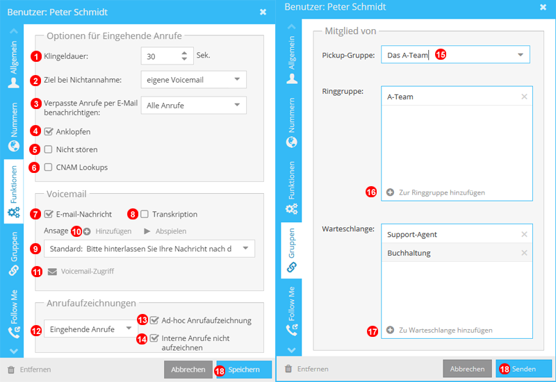 Funktionen und Gruppen Panel