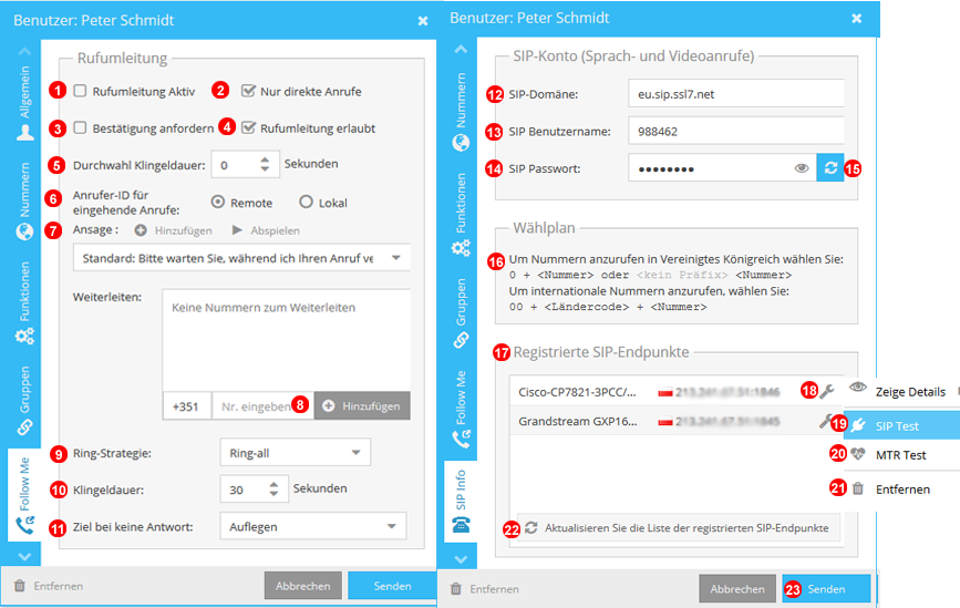 Follow Me und SIP Info Panel