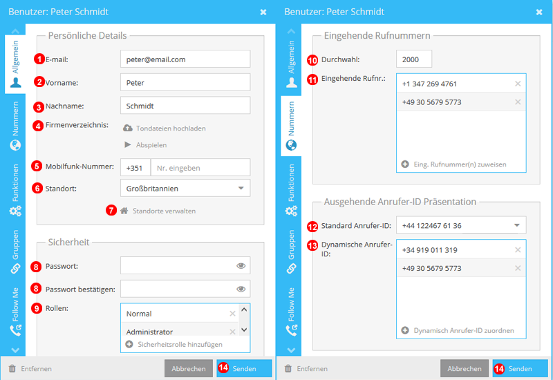 Allgemein und Nummern Panel