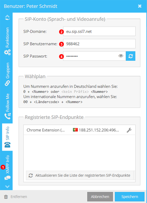 VoIPStudio SIP Anmeldeinformatione