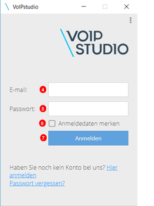 Anmeldung für Softphone-Anwendung