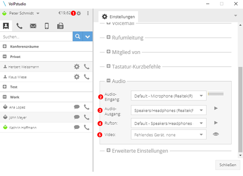 Softphone Einstellung Audiogeräte