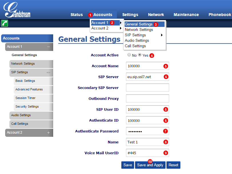 Configuración manual GrandStream GXP 1400