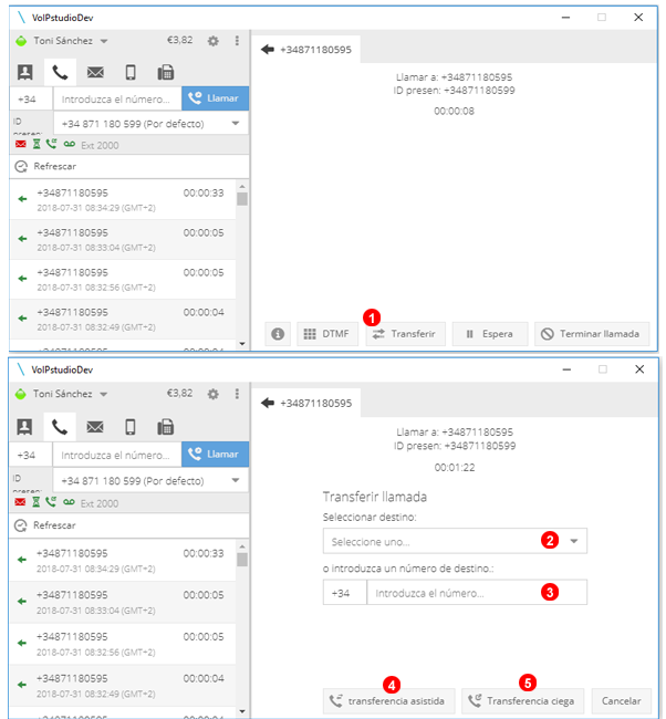 Aplicación Softphone - Transferencia de llamadas